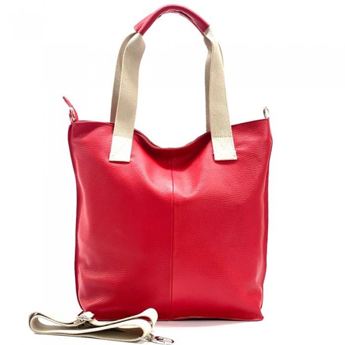 Zelina – Versatile Italian Leather Tote Bag with Canvas Handles