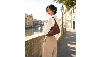 Leonia Hand-Dyed Italian Leather Crescent Hobo Bag