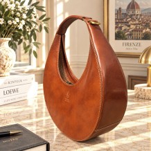 Sabina Hand-Dyed Leather Half-Moon Shoulder Bag