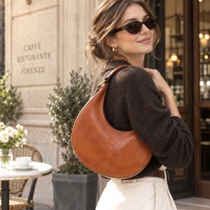 Sabina Hand-Dyed Leather Half-Moon Shoulder Bag