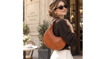 Sabina Hand-Dyed Leather Half-Moon Shoulder Bag