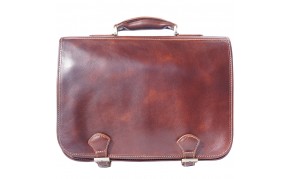 Leather briefcase in two compartments with double pockets on the front
