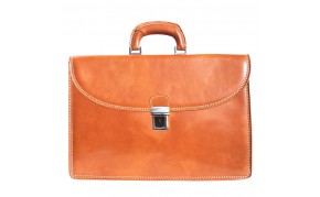 Genuine leather briefcase with three compartments