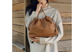 Luciana Cow Leather Drawstring Shoulder Bag