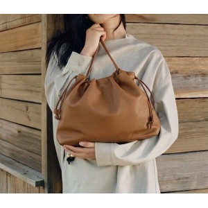 Luciana Cow Leather Drawstring Shoulder Bag