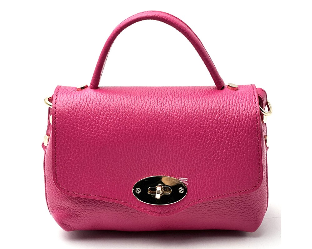 Venezia Italian Leather Mini Top Handle Bag with Turn Lock Closure