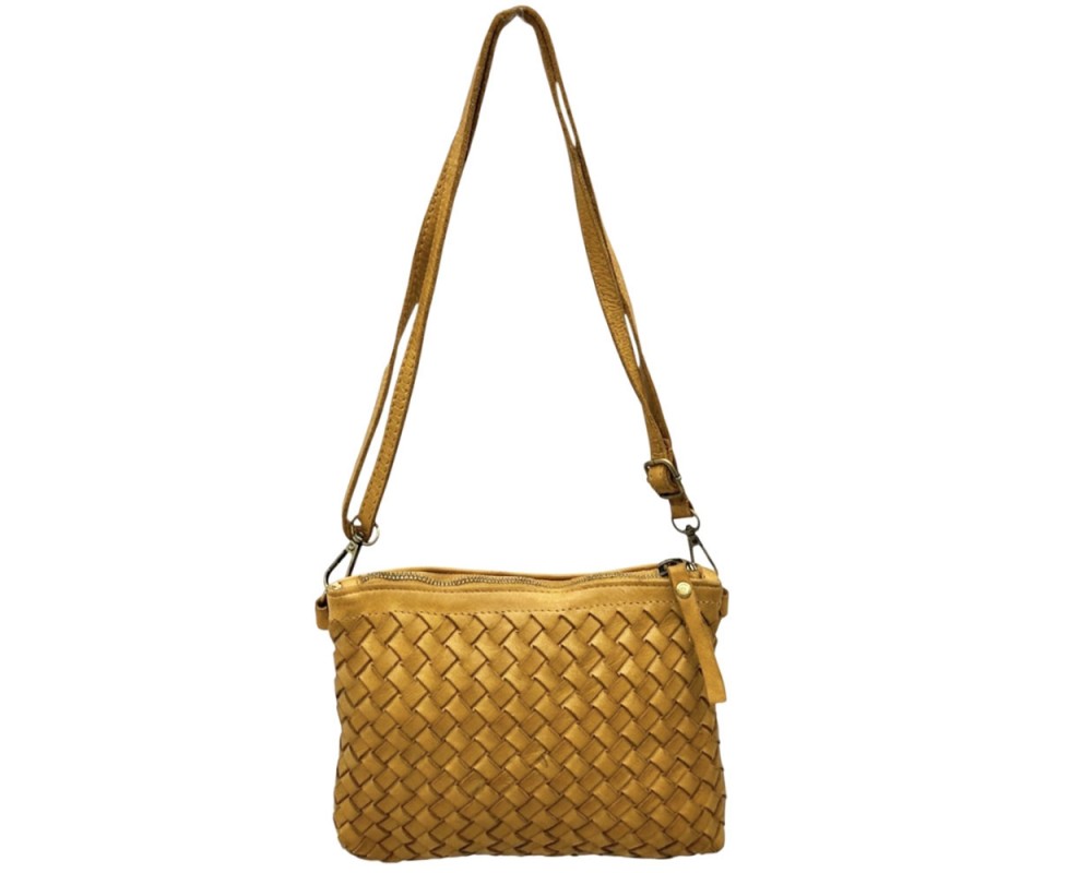 Compact Italian Woven Leather Crossbody Bag Handmade in Italy