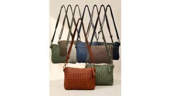 Norevia Mini Washed Cow Leather Woven Crossbody Bag