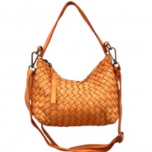 Lorenvia Washed Woven Calf Leather Shoulder Bag