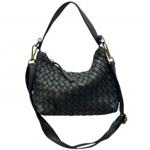 Lorenvia Washed Woven Calf Leather Shoulder Bag