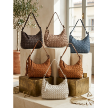 Lorenvia Washed Woven Calf Leather Shoulder Bag
