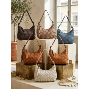 Lorenvia Washed Woven Calf Leather Shoulder Bag