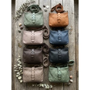 Brinella Woven Washed Cow Leather Crossbody Bag