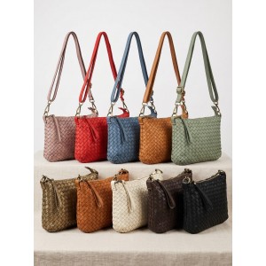 Elvaria Woven Handheld and Crossbody Bag in Hand Washed Italian Calf Leather