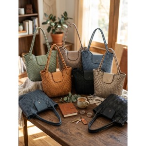 Mirelva Woven Washed Calf Leather Tote Bag