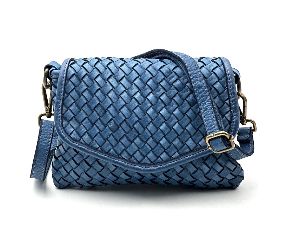 Bellavia Compact Woven Leather Crossbody Bag with Flap and