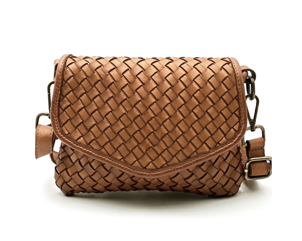 Bellavia Compact Woven Leather Crossbody Bag with Flap and Bellavia Compact Woven Leather Crossbody Bag with Flap and