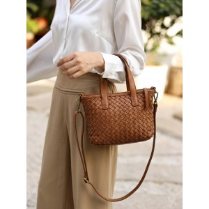 Tessia Handwoven Washed Leather Crossbody Tote Tessia Handwoven Washed Leather Crossbody Tote