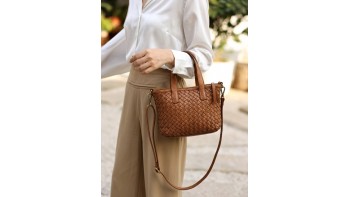Tessia Handwoven Washed Leather Crossbody Tote
