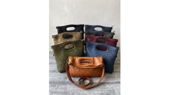 Calista Convertible Woven Leather Cutout Handle Bag